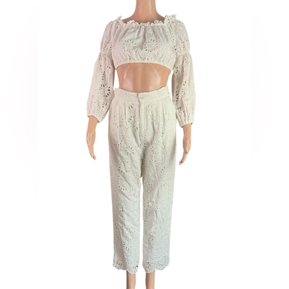 Dissh White Eyelet Lace Cropped Top & Ankle Pants